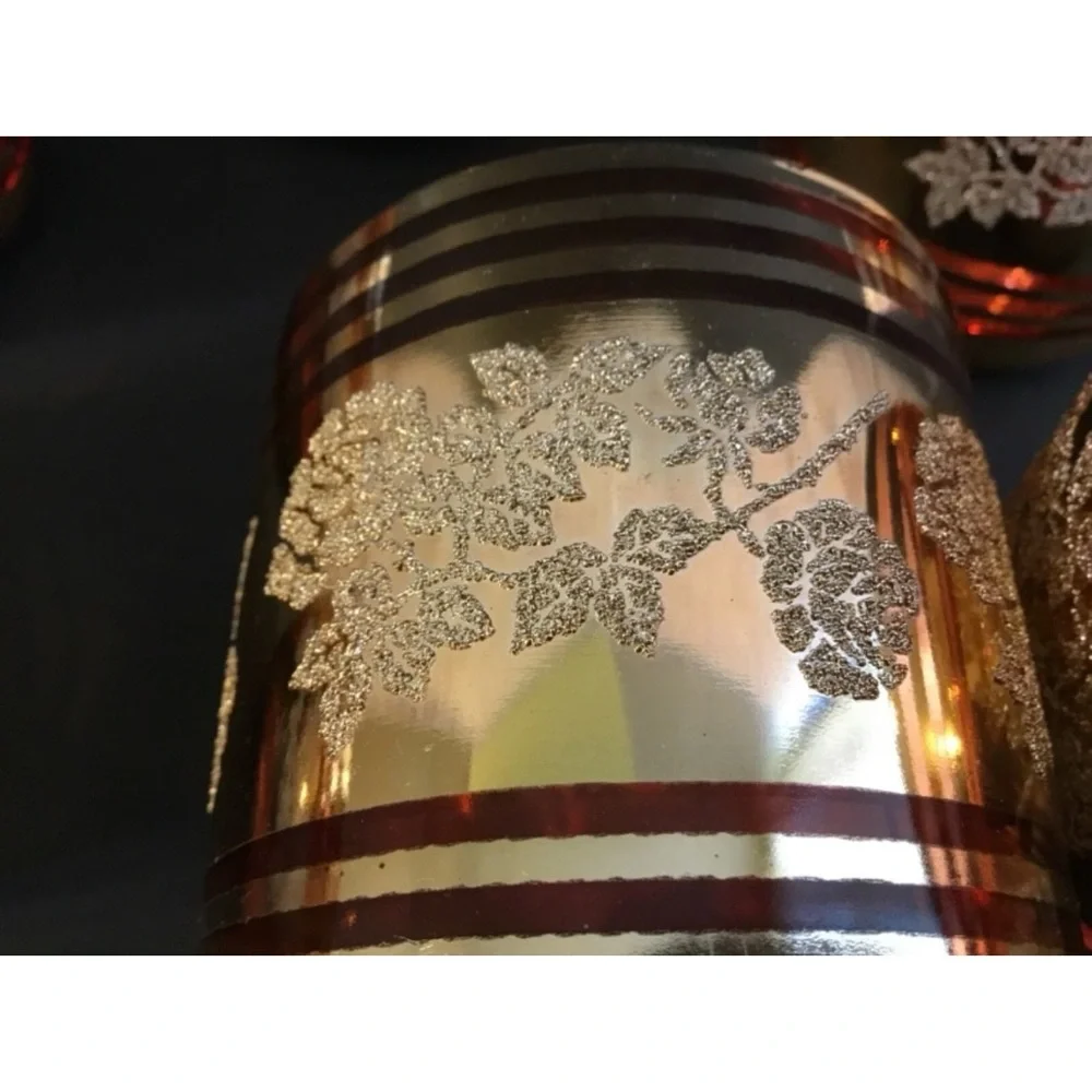 Mid Century Crown Ruby Gold Glitter Embossed 6 oz Tumblers 6 Piece Set Vintage - Picture 8 of 9